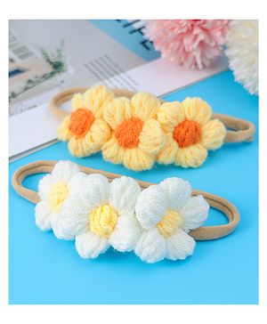 Babyhug Headbands  with Floral Applique Pack of 2 - White and Yellow
