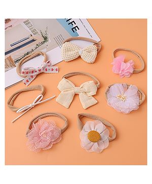 Babyhug Free Size Headbands With Floral & Bow Applique Pack Of 8 - Multi Colour
