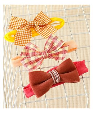 Babyhug Headbands with Checked Design Pack of 3 - Yellow Red