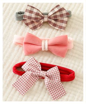 Babyhug Headbands with Bow Applique Pack of 3 - Pink and Red