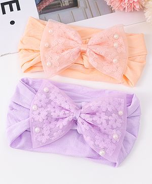 Babyhug Headbands with Bow Applique Pack of 2 - Peach & Purple