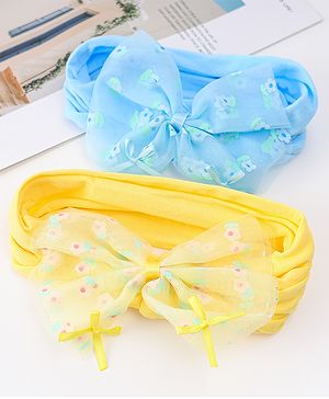 Babyhug Free Size Headband With Bow Applique Pack of 2 - Blue & Yellow