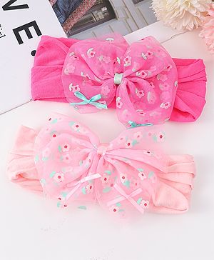 Babyhug Free Size Headband With Bow Applique Pack of 2 - Pink & Fuchsia