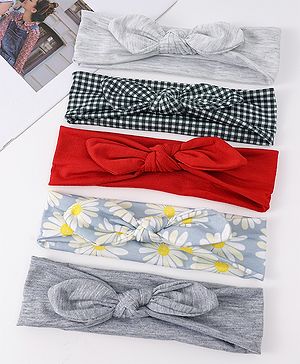 Babyhug  Free Size Headbands  with Floral print and Knot Detailing Pack of 5 - Multicolor