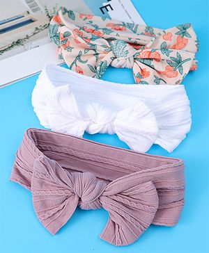 Babyhug Free Size Headbands  with Floral Print and Knot Detailing Pack of 3 - Multicolor