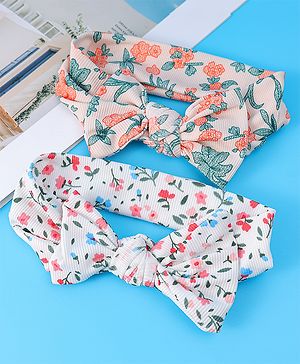 Babyhug Headbands with Floral Print & Bow Applique Pack of 2 Free Size - Multicolor