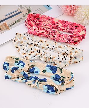 Babyhug Free Size Headbands with Floral Print Pack of 3  - Multicolor