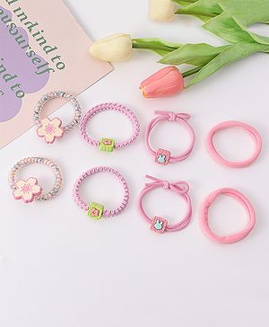 Babyhug Free Size Floral Rubber Bands Pack of 8 - Pink