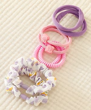 Pine Kinds Rubber Bands & Scrunchies Set with Floral Applique Pack of 8 - Pink & Purple