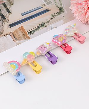 Babyhug Hair Pins And Clips With Unicorn & Rainbow Applique Pack of 5 - Multicolor