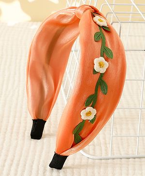 Pine Kids Hair Band with Floral Applique - Peach