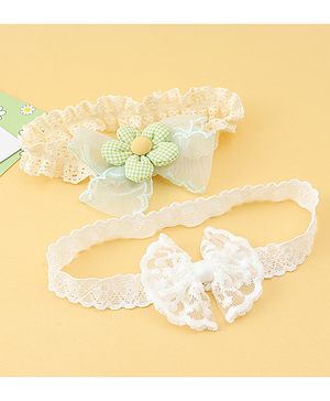 Babyhug Headbands with Floral Applique Pack of 2 - Offwhite & Light Green