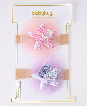Babyhug Rubber Bands with with Sea Life Applique - Pink & Purple