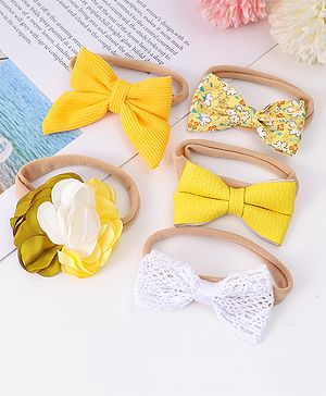 Babyhug Free Size Headbands with Bow & Floral Applique Pack of 5 - Yellow