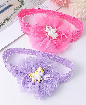 Babyhug Headbands with Floral Applique Pack Of 2 - Pink & Purple