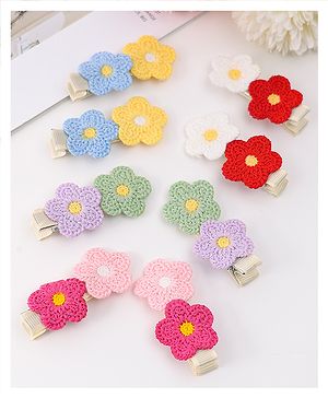 Babyhug Hair Clips with Floral Applique Pack of 8 - Pink Green and Yellow