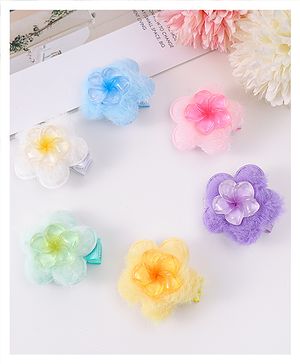 Babyhug Bow & Butterfly Clips with Fur and Floral Applique Pack of 6 - Sky Blue Pink and Yellow