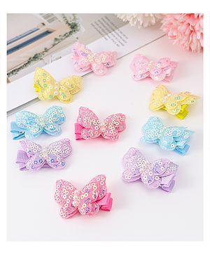 Babyhug Bow & Butterfly Clips with Sequins Pack of 10 - Yellow Pink and Lilac
