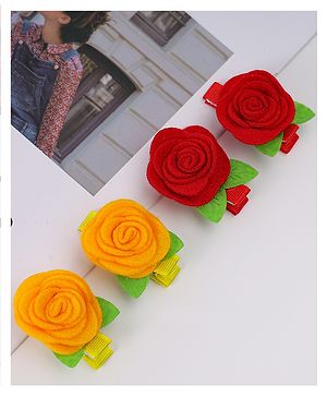 Babyhug Hair Clips with Floral Applique Pack of 4 - Yellow Red and Green