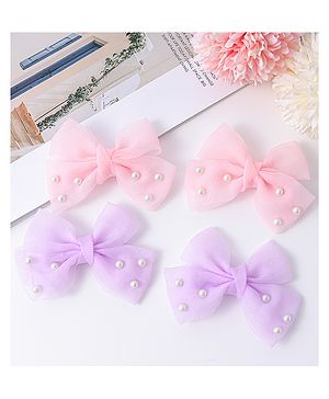 Babyhug Bow & Butterfly Clips Set of 4  - Pink & Purple