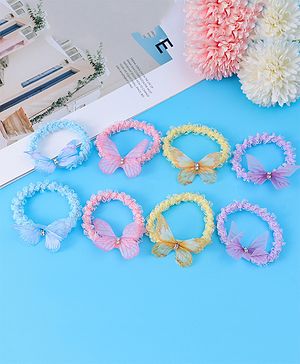 Pine Kids Hair Rubber Bands Pack of 8 With Butterfly Applique- Multicolor