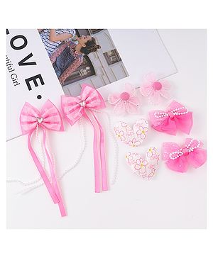 Babyhug Hair Pins and Clips With Bow & Floral Design Pack Of 8 - Pink