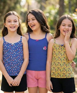 Pine Kids Cotton Knit Sleeveless Slips with Floral Print Pack of 3 (Color May Vary)