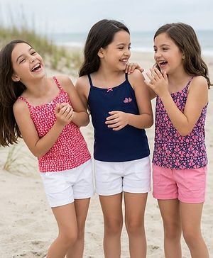 Pine Kids Cotton Knit Sleeveless Slips with Heart Print Pack of 3 (Color May Vary)
