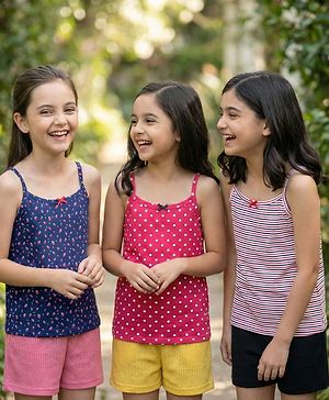 Pine Kids Cotton Knit Sleeveless Slips with Stripes & Polka Dots Pack of 3 (Color May Vary)