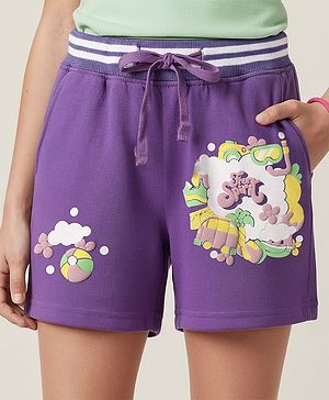 Pine Kids Looper Knit Mid Thigh Shorts With HD Print - Purple