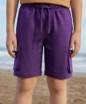Pine Kids Looper Knit Above Knee Length Solid Colour Shorts - Violet
