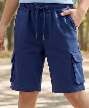 Pine Kids Looper Knit Above Knee Length Solid Colour Shorts Navy Blue