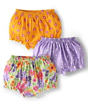 Babyhug 100% Cotton Antibacterial Bloomers With Floral & Polka Dots Print Pack Of 3 - Multicolour