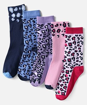 Pine Kids Knit Ankle Length Silvadur Antimicrobial Socks with Leopard Print  Design Pack of 5 - Color May Vary
