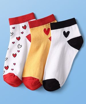 Pine Kids Knit Ankle Length Silvadur Antimicrobial Socks with Heart Print Design Pack of 3 - Color May Vary