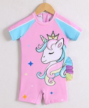 Mark & Mia Half Raglan Sleeves Legged Swimsuit With Unicorn Print - Pink