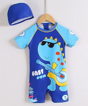Mark & Mia Half Raglan Sleeves Legged Swimsuit With Dino Print - Blue