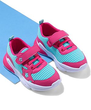Cute Walk by Babyhug Sneaker with Velcro Closure & Star Patch - Fuchsia & Light Blue