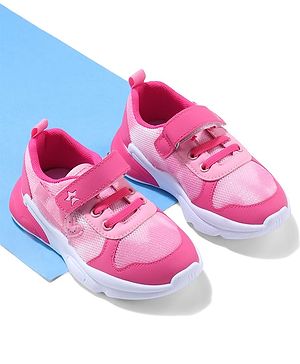 Cute Walk by Babyhug Velcro Closure Sneaker Shoes With Heart Applique & Lace Detailing - Fuchsia