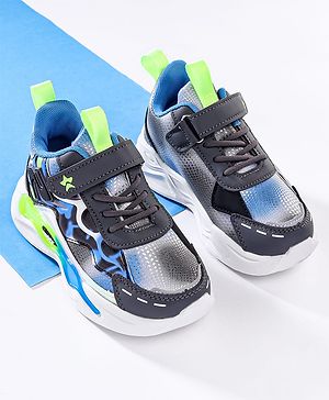 Cute Walk by Babyhug Velcro Closure Sneaker Shoes With Lace Detailing & Splash Print - Grey