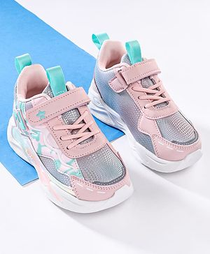 Cute Walk by Babyhug Velcro Closure Sneaker Shoes With Lace Detailing & Splash Print - Pink