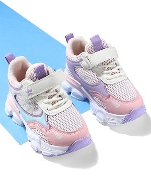 Cute Walk By Babyhug Velcro Closure Sneakers With Lace Detailing - Pink