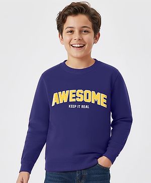 Pine Kids Knit Full Sleeves Sweatshirt With Awesome Print - Navy Blue