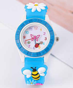 Babyhug Free Size Digital Watch With Floral & Bee Applique - Light Blue