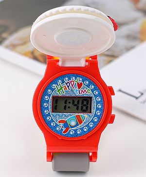 Babyhug Free Size Digital Watch With Monster Truck Applique - Red & Grey