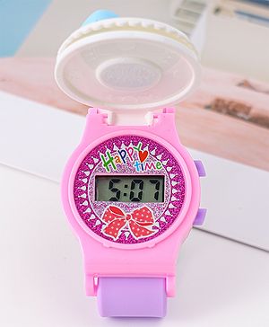 Babyhug Free Size Digital Watch With Bow Applique - Pink & Purple