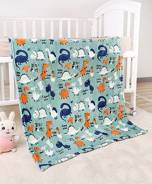 Babyhug Single Ply Mink Blanket Dino Print  Green| New Born & Toddler Blanket| Baby Skin Friendly| Super Soft Material| Machine Washable| Breathable Fabric| Warm and Cozy| Boys and Girls - L 100 x B 80 cm Green
