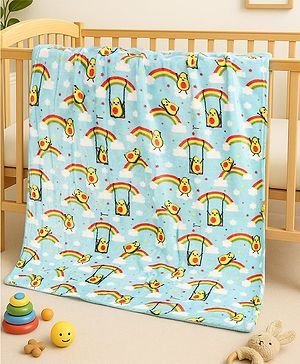 Babyhug Single Ply Mink Blanket Avocado Print  Blue| New Born & Toddler Blanket| Baby Skin Friendly| Super Soft Material| Machine Washable| Breathable Fabric| Warm and Cozy| Boys and Girls - L 100 x B 80 cm Blue