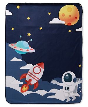 Babyhug Sherin & Poly Wool All Season Blanket Space Print - Navy| New Born| Toddler Blanket| Baby Skin Friendly| Super Soft Wool| Machine Washable| Breathable Fabric| Warm and Cozy| Boys & Girls