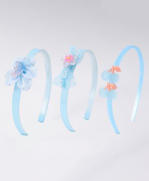 Babyhug Hairband with Bow Applique Free Size Pack Of 3 - Light Blue